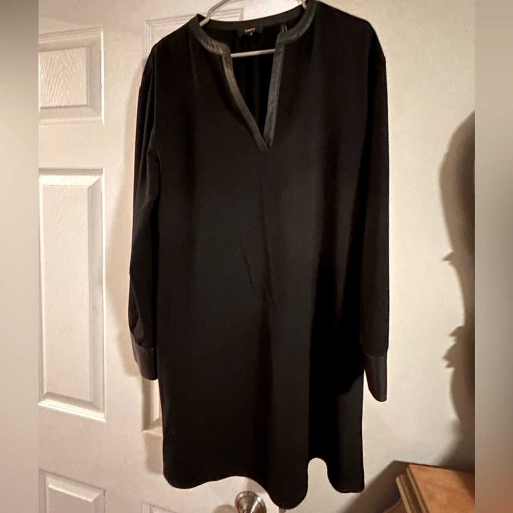 Theory short black dress with leather trim